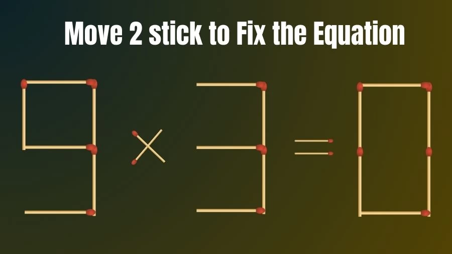 Brain Teaser Matchstick Puzzle: 9×3=0 Move 2 Matchstick to Fix the Equation