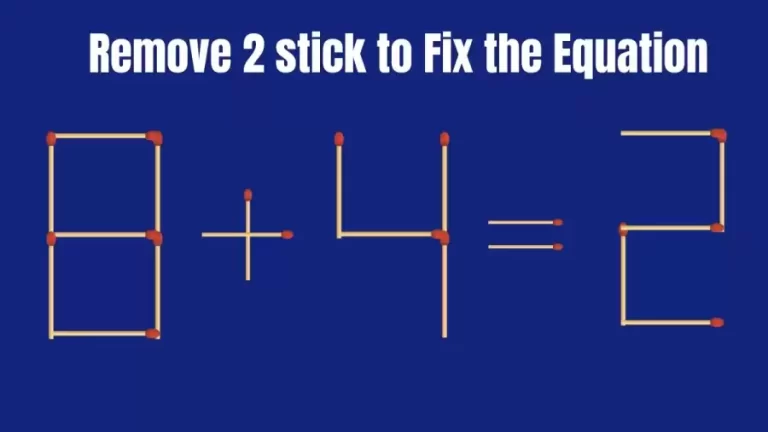 Brain Teaser Matchstick Puzzle: Remove 2 Matchsticks to make the Equation 8+4=2 Right