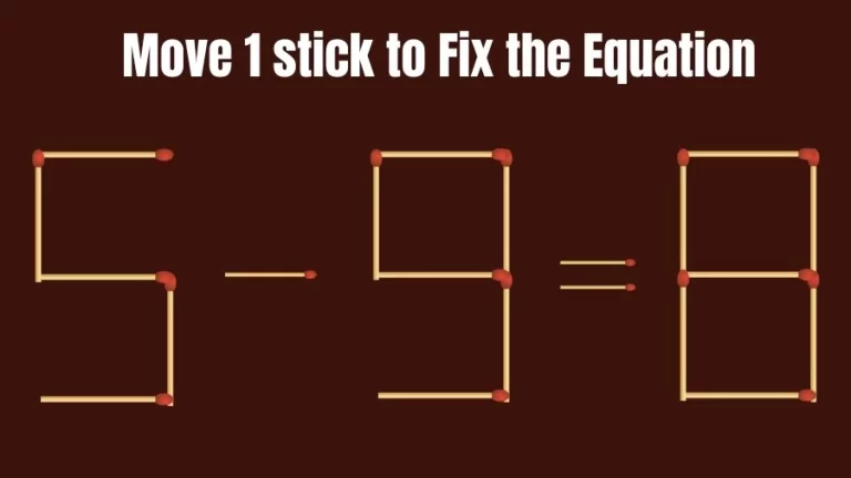 Brain Teaser Math Test: Fix 5-9=8 Move 1 Matchstick to Fix the Equation by 30 Secs | Matchstick Puzzle