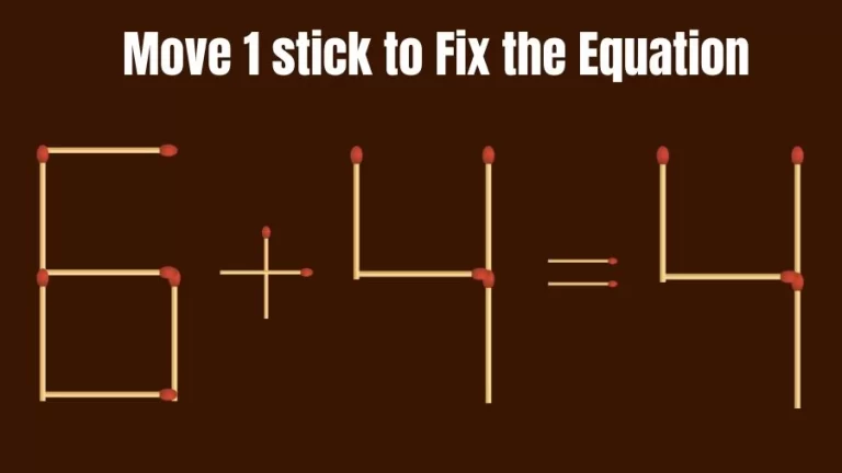 Brain Teaser Math Test: Fix 6+4=4 Move 1 Matchstick to Fix the Equation by 30 Secs | Matchstick Puzzle