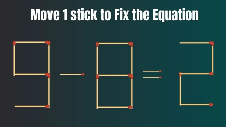 Brain Teaser for IQ Test: 9-8=2 Fix The Equation By Moving 1 Stick | Matchstick Puzzle