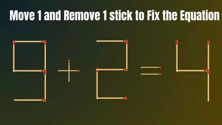 How Can You Move 1 Stick and Remove 1 Stick to Make the Equation 9+2=4 Correct in Just 20 Secs?