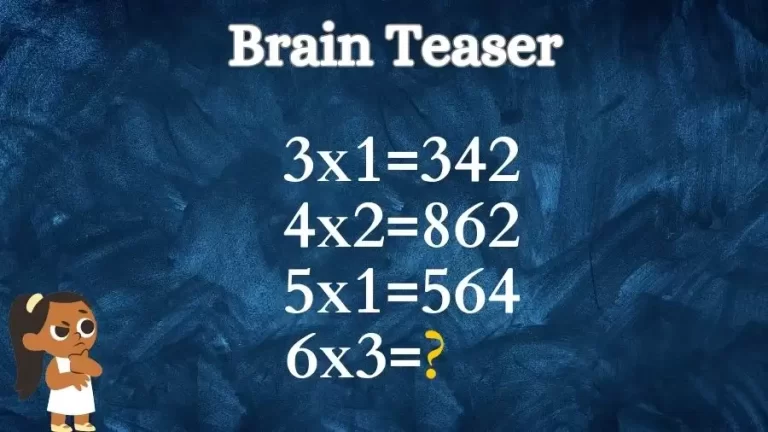 If 3×1=342, 4×2=862, 5×1=564, What is 6×3=? Viral Brain Teaser