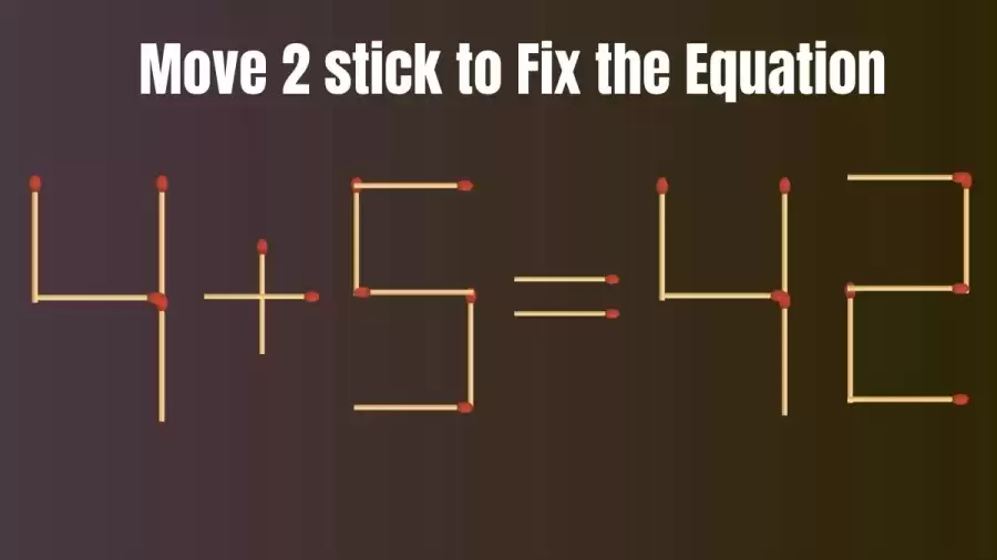 Matchstick Brain Teaser: 4+5=42 Fix The Equation By Moving 2 Sticks | Matchstick Puzzle