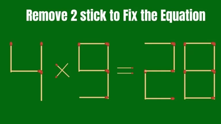 Matchstick Brain Teaser: 4×9=28 Remove 2 Matchsticks to Fix the Equation | Matchsticks Puzzle