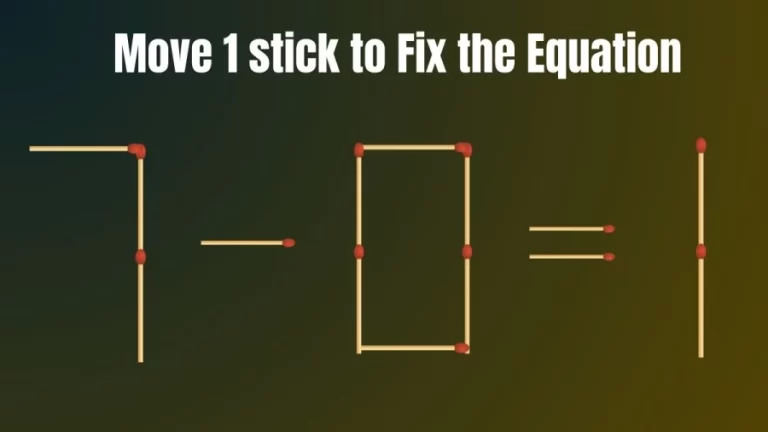 Matchstick Brain Teaser: 7-0=1 Fix The Equation By Moving 1 Stick | Matchstick Puzzle