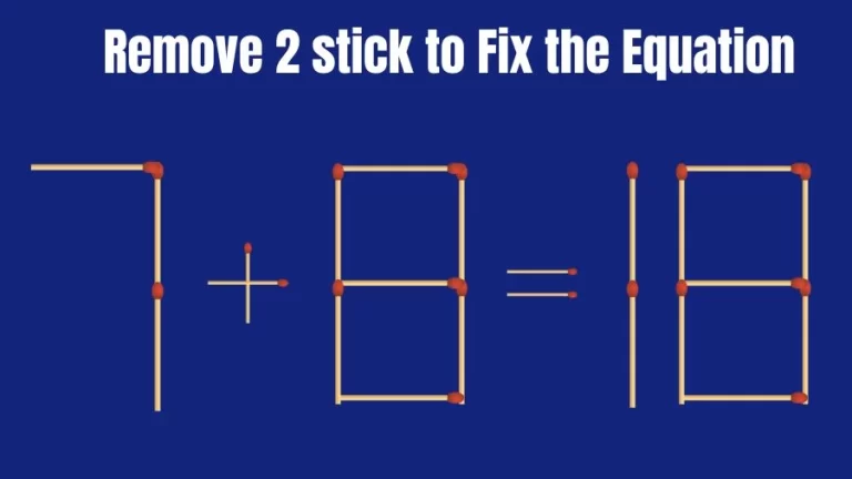 Matchstick Brain Teaser: 7+8=18 Remove 2 Matchsticks to Fix the Equation | Matchsticks Puzzle