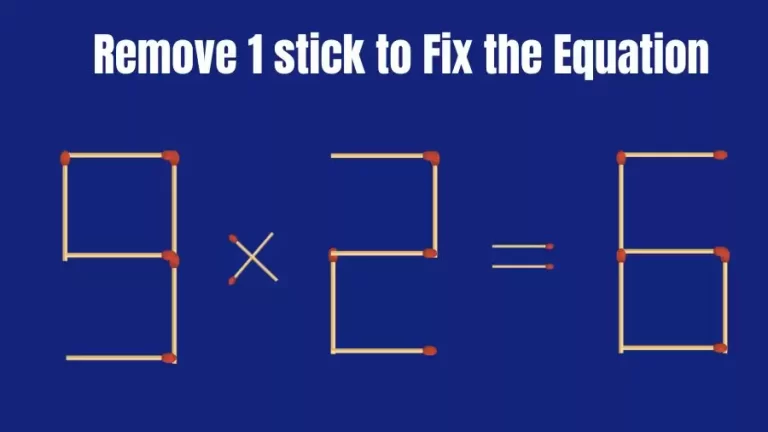 Matchstick Brain Teaser: 9×2=6 Remove 1 Matchstick to Fix the Equation | Matchsticks Puzzle