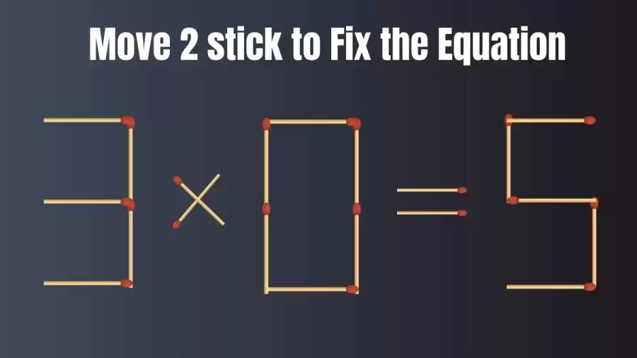 Matchstick Brain Teaser Puzzle: Move 2 Matchsticks to Make the Equation Right 3×0=5