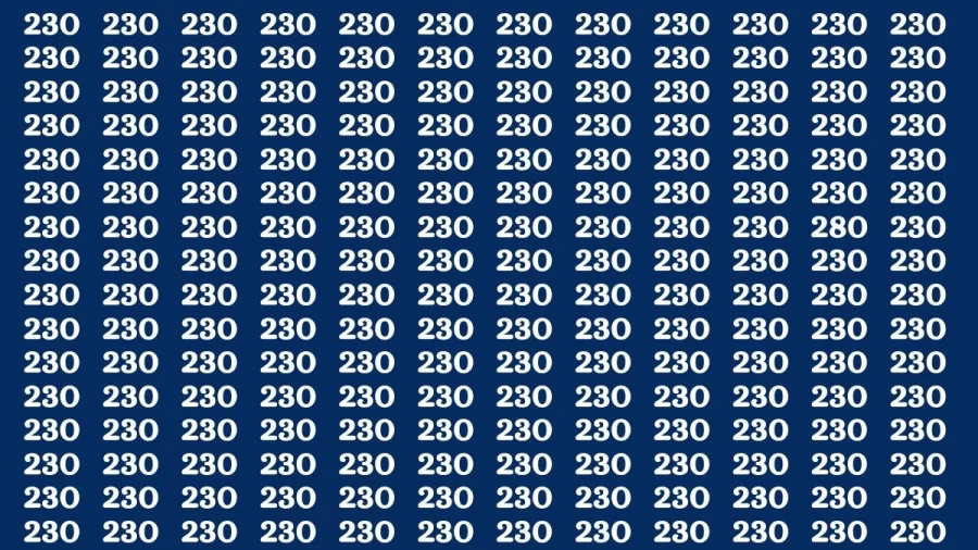 Observation Visual Test: If you have Sharp Eyes Find the number 280 among 230 in 20 Secs