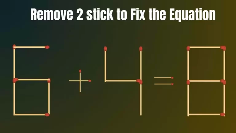 Solve the Puzzle Where 6+4=8 by Removing 2 Sticks to Fix the Equation