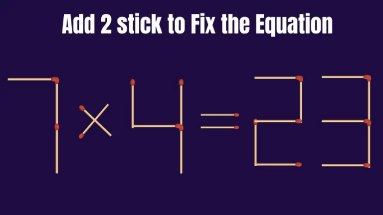 Matchstick Brain Teaser Puzzle: Add 2 Matchsticks to Make the Equation Right 7×4=23