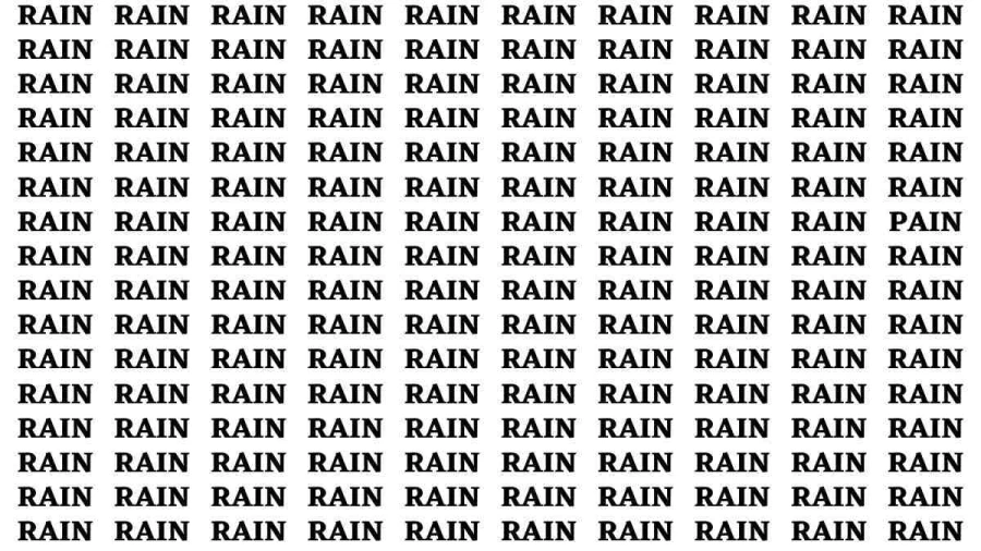 Observation Brain Test: If you have Hawk Eyes Find the Word Pain among Rain in 15 Secs