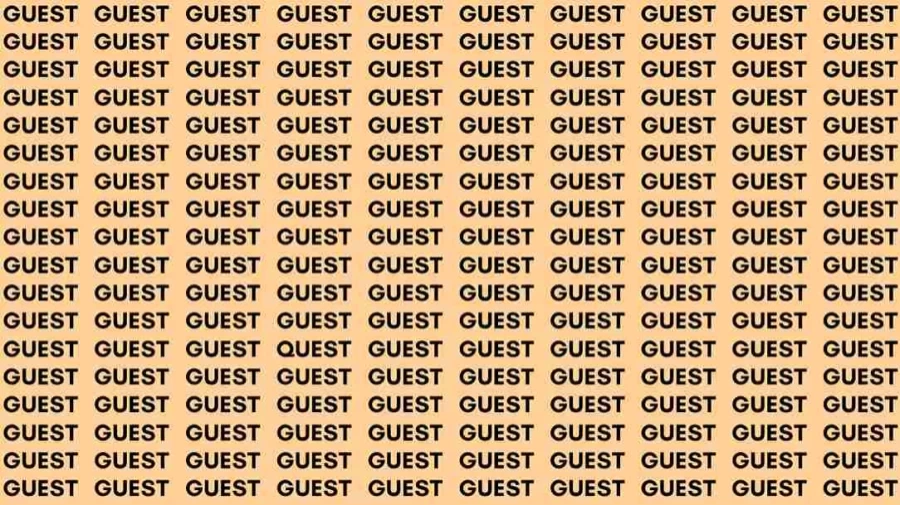 Optical Illusion Test: If you have Eagle Eyes find the Word Quest among Guest in 08 Secs