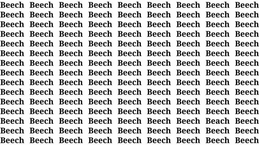 Observation Brain Test: If you have Hawk Eyes Find the Word Beach among Beech in 15 Secs