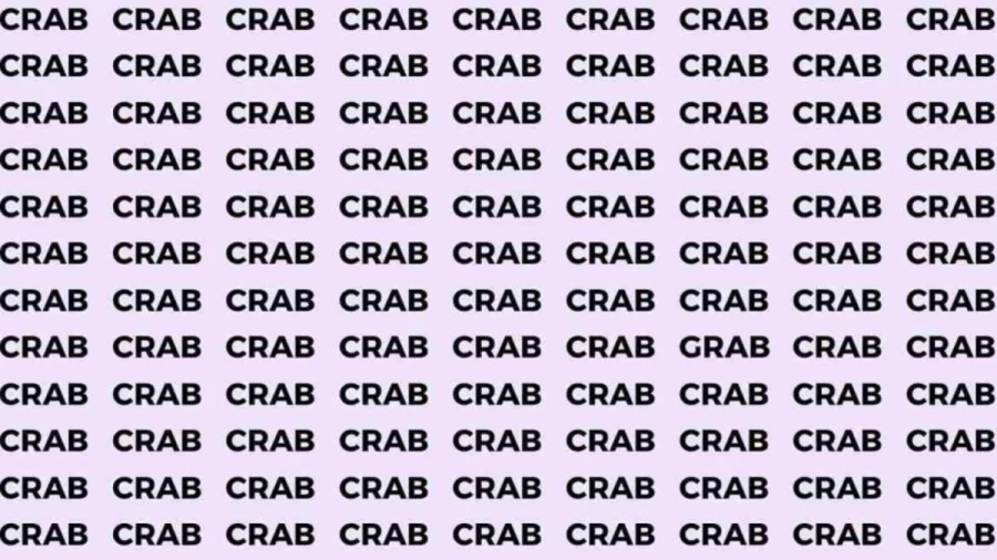 Observation Skill Test: If you have Eagle Eyes find the Word Grab among Crab in 20 Secs