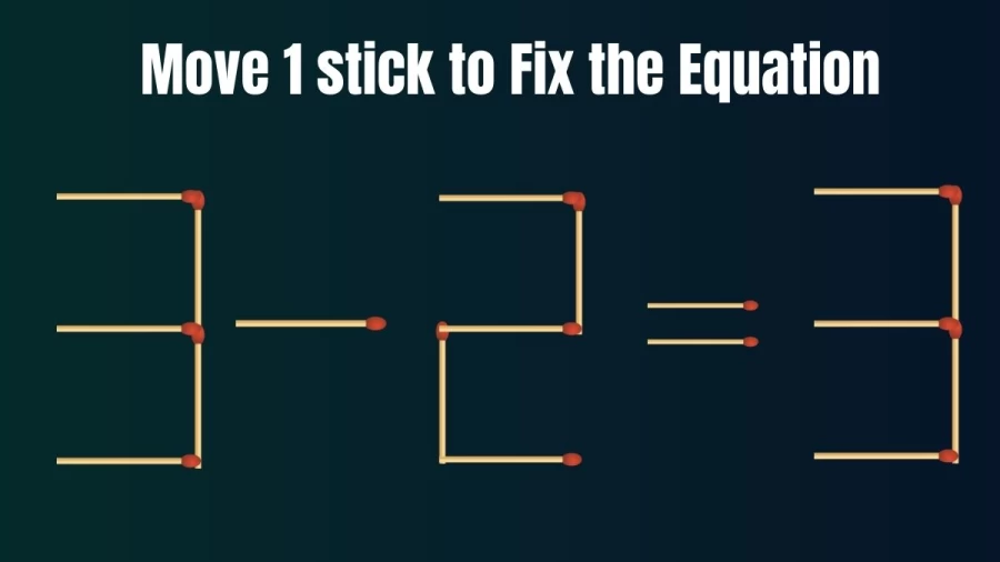 Brain Teaser: Move Only 1 Matchstick to Fix the Equation 3-2=3 | Matchstick Puzzle