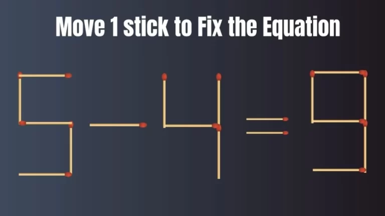 Brain Teaser: Move Only 1 Matchstick to Fix the Equation 5-4=9 | Matchstick Puzzle