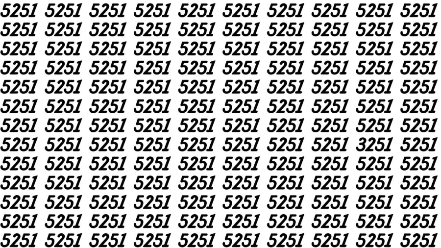 Observation Brain Test: If you have Hawk Eyes Find the Number 3251 among 5251 in 15 Secs