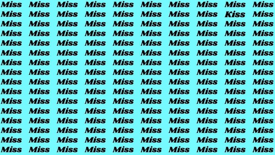 Observation Brain Test: If you have Eagle Eyes Find the Word Kiss among Miss in 12 Secs