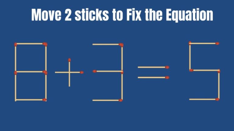 Brain Teaser: 8+3=5 Can you Move 2 sticks and Fix this Equation | Matchstick Puzzle