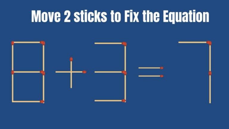 Brain Teaser: 8+3=7 Move 2 Matchsticks to Fix the Equation | Matchstick Puzzle