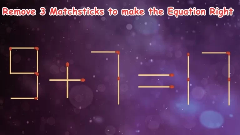 Brain Teaser: 9+7=17 Remove 3 Matchsticks to make the Equation Right | Clever Matchstick Puzzle