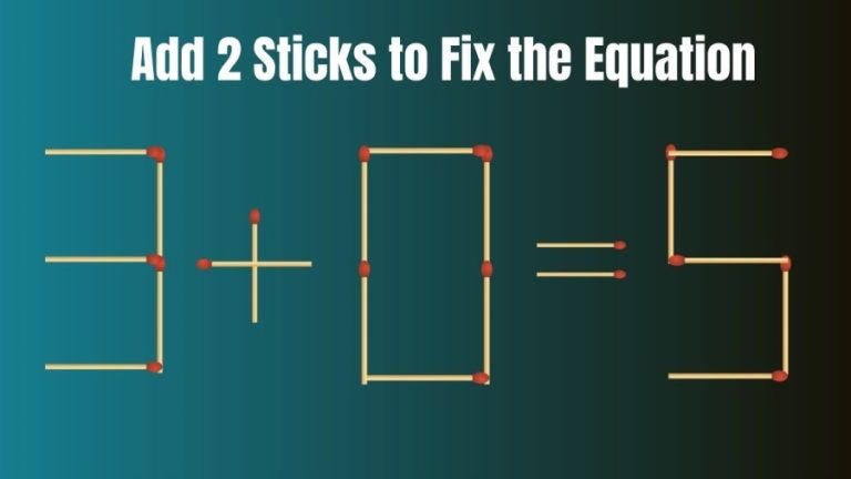 Brain Teaser: Add 2 Sticks to Make the Equation Right 3+0=5 | Tricky Matchstick Puzzle