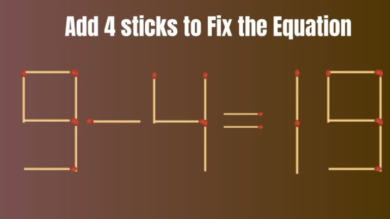 Brain Teaser: Add 4 Matchsticks and Fix this Equation 9-4=19 | Tricky Matchstick Puzzle