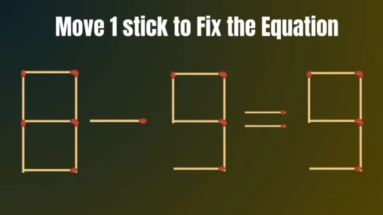 Brain Teaser: Move 1 Matchstick and Fix this Equation 8-9=9 | Tricky Matchstick Puzzle