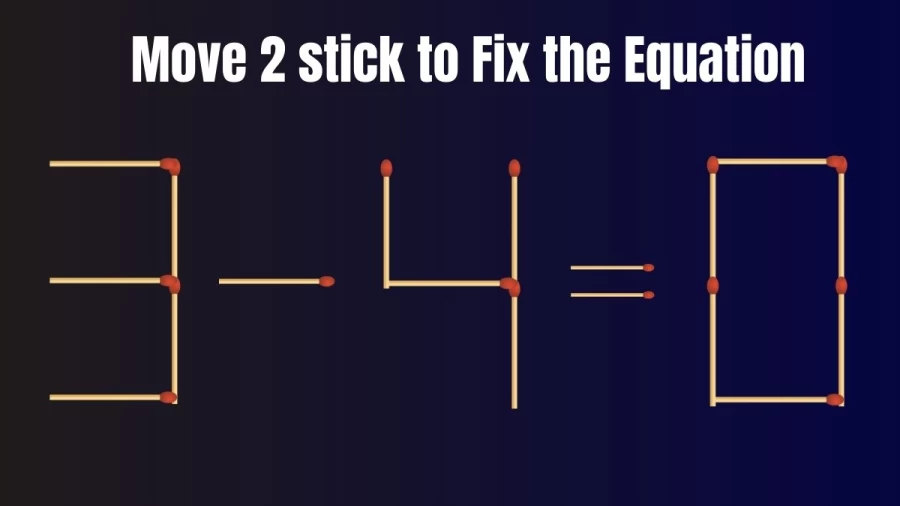 Matchstick Brain Teaser: 3-4=0 Fix The Equation By Moving 2 Sticks | Matchstick Puzzle