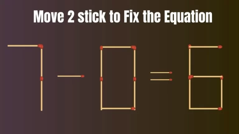 Matchstick Brain Teaser: 7-0=6 Fix The Equation By Moving 2 Sticks | Matchstick Puzzle