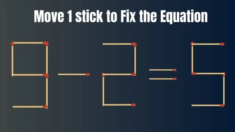 Matchstick Brain Teaser: 9-2=5 Move 1 Stick and Make the Equation Right