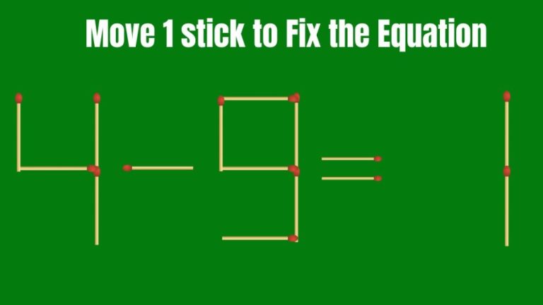 Move 1 Matchstick to make the Equation 4-9=1 True | Brain Teaser Matchstick Puzzle