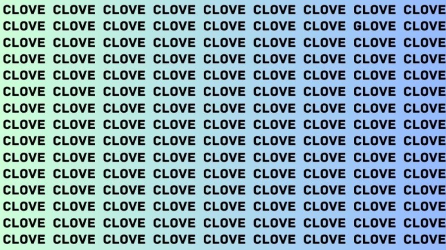 Optical Illusion: If you have Eagle Eyes Find the Word Glove among Clove In 15 Secs