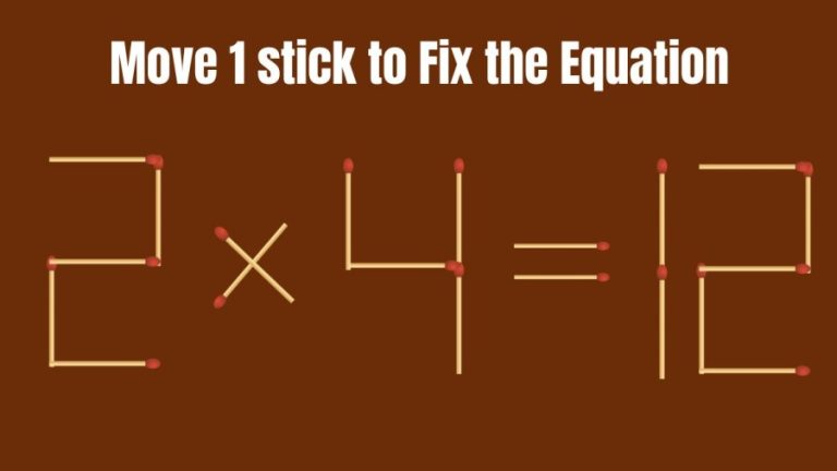 Brain Teaser: 2×4=12 Move 1 Stick to Fix this Equation | Tricky Matchstick puzzle