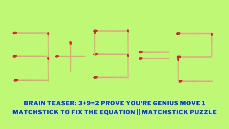 Brain Teaser: 3+9=2 Prove youre Genius Move 1 Matchstick to fix the Equation || Matchstick Puzzle