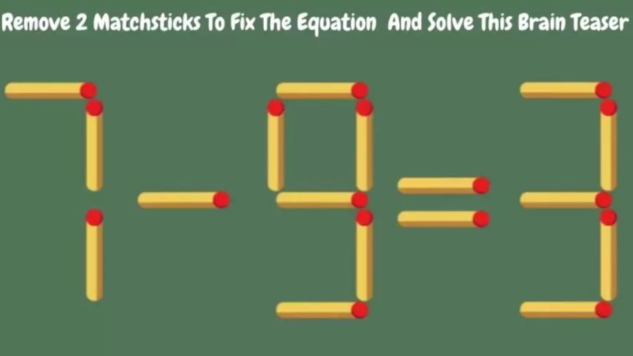 Brain Teaser: 7-9=3 Remove 2 Matchsticks To Fix The Equation| Matchstick Puzzles