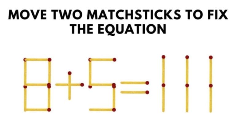 Brain Teaser: 8+5=111 Move two matchsticks to fix the equation || Matchstick Puzzle