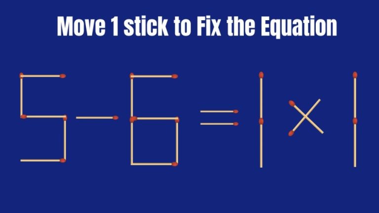 Brain Teaser: Can you Move just 1 Stick and Fix the Equation 5-6=1×1 in 20 Secs? Matchstick Puzzle