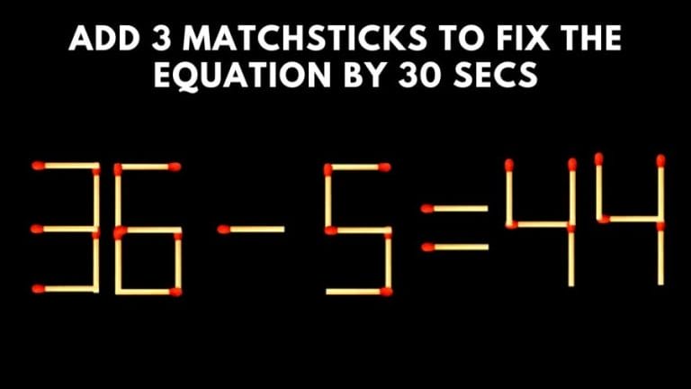 Brain Teaser Math Challenge: 36-5=44 Add 3 matchsticks to fix the equation by 30 secs| Matchstick Puzzle