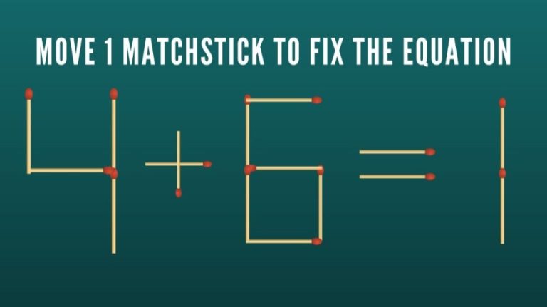 Brain Teaser Math Test: 4+6=1 Move 1 Matchstick to Fix the Equation by 10 Secs| Matchstick Puzzle