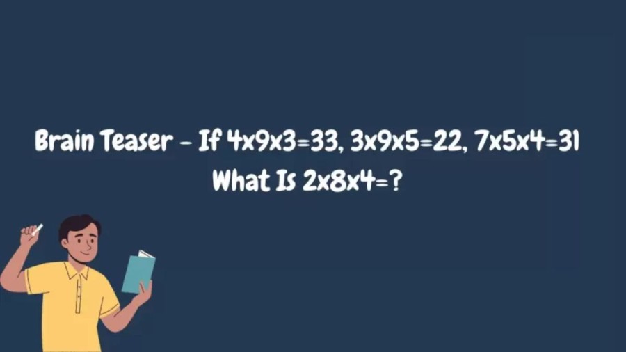 Brain Teaser Math Test – If 4x9x3=33, 3x9x5=22, 7x5x4=31 What Is 2x8x4=?