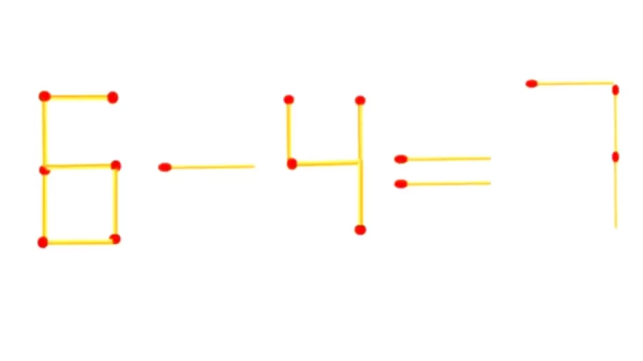 Brain Teaser: Move 2 Sticks To Fix The Equation 6-4=7 Matchstick Puzzle