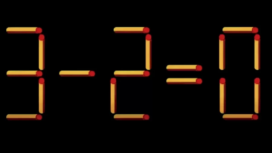 Brain Teaser: Move Only 1 Stick To Make Equation Correct 3-2=0 | Matchstick Puzzle