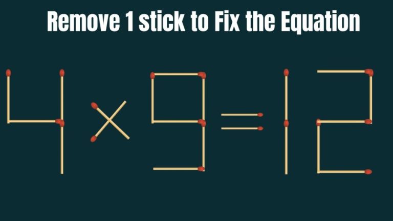 Brain Teaser: Remove 1 Matchstick and make the Equation 4×9=12 Right | Matchstick puzzle