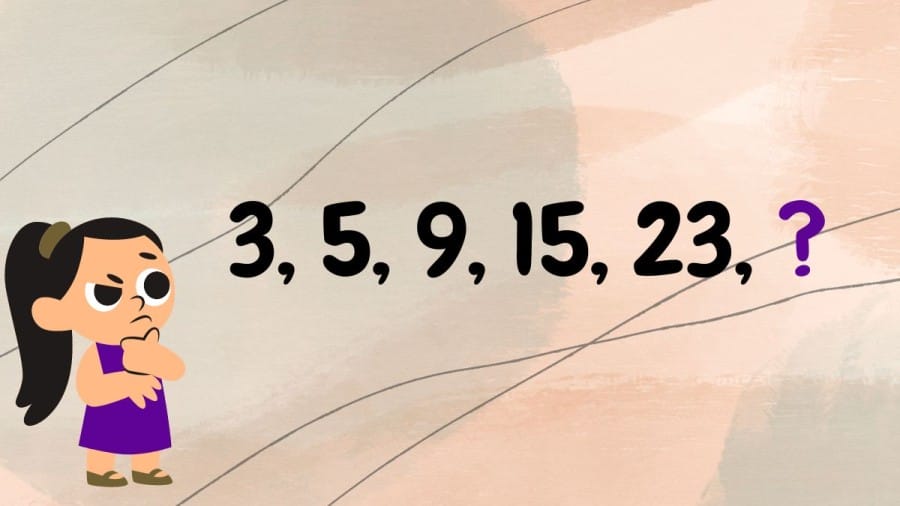 Brain Teaser: Whats next in the number sequence 3, 5, 9, 15, 23, ?