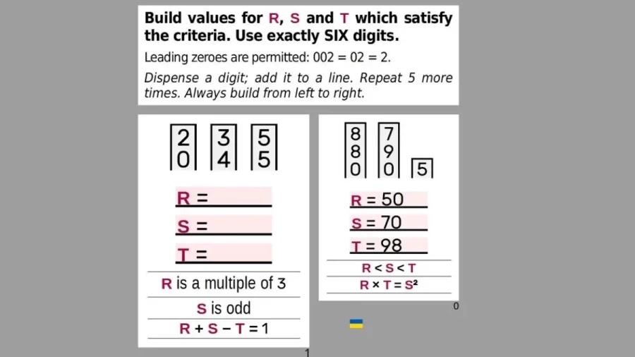 Brain Teaser – Build The Values Of R, S, And T Such That It Satisfies All The Criteria. Rule Use Only The 6 Digits Given Here