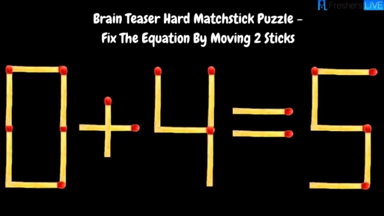 Brain Teaser Hard Matchstick Puzzle – Fix The Equation 0+4=5 By Moving 2 Sticks