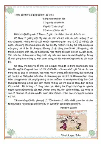 những câu nói hay về cô giáo chủ nhiệm